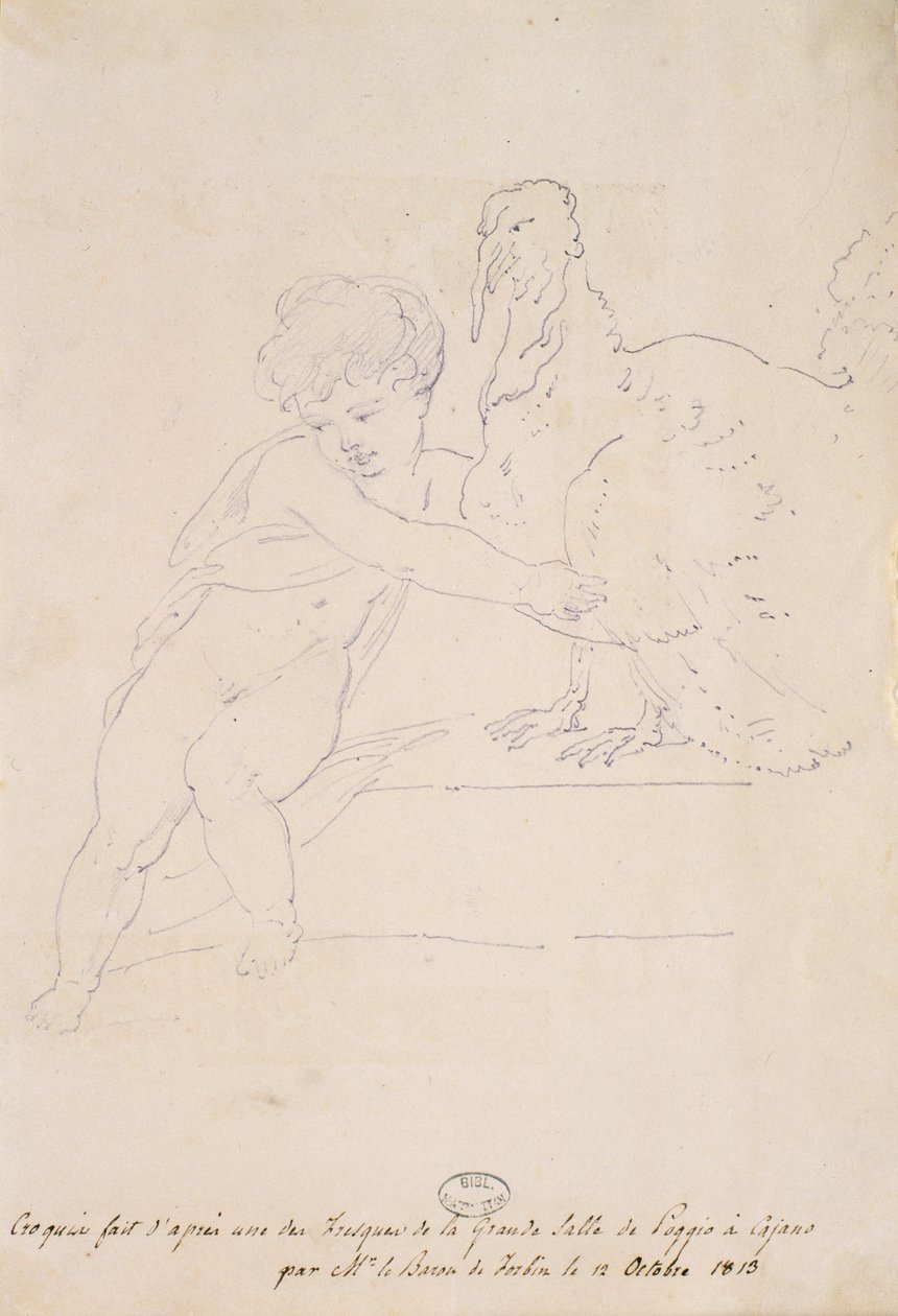 Skizze aus dem Großen Saal in Poggio a Caiano, 12. Oktober 1813 von French School