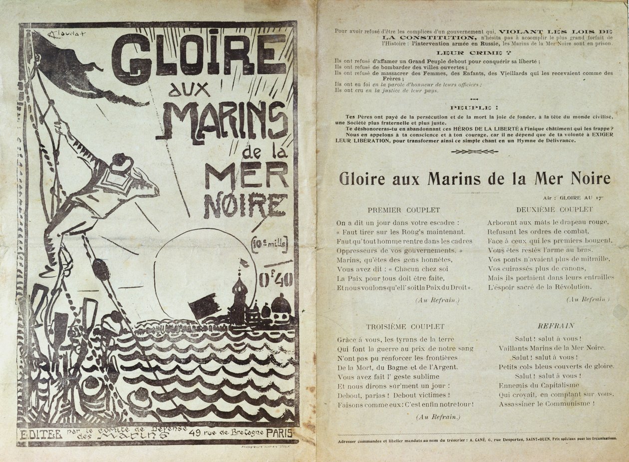 Lied zur Feier der Meuterei der russischen Matrosen im Schwarzen Meer, 1905 von French School