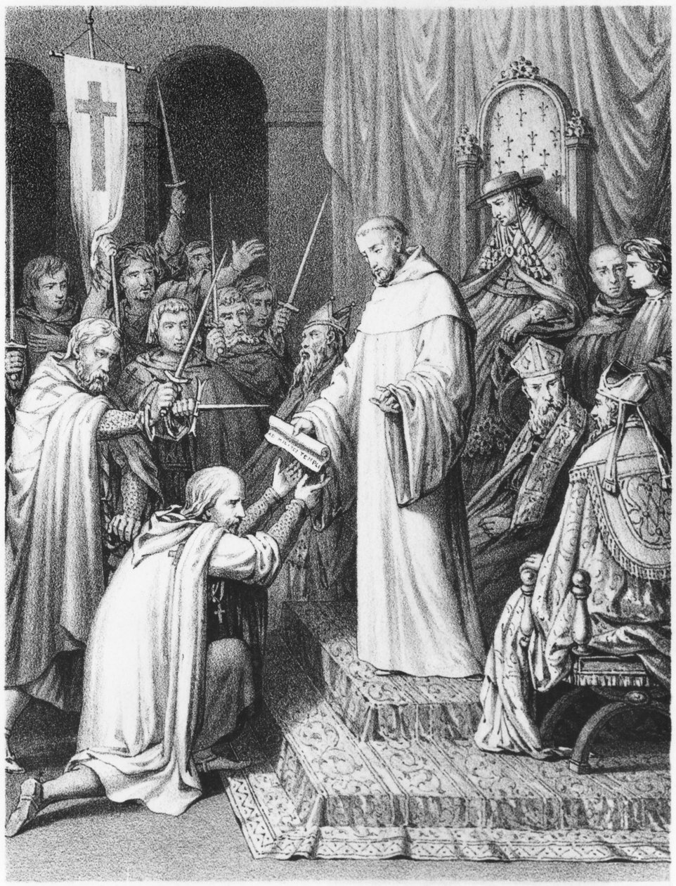 St. Bernhard, Abt von Clairvaux, gibt den Tempelrittern ihre Regeln von French School
