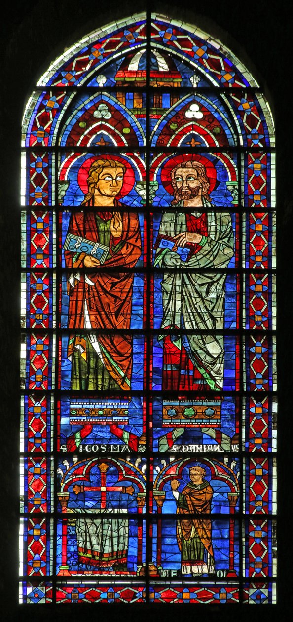 Die Heiligen Kosmas und Damian; Stifterpriester Geoffrey von French School
