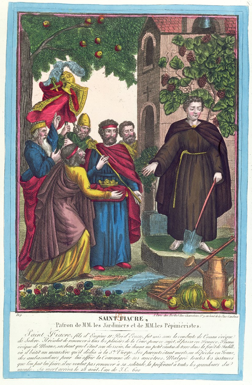 St. Fiacre (gest. 670) 1841 von French School: Kunstdruck