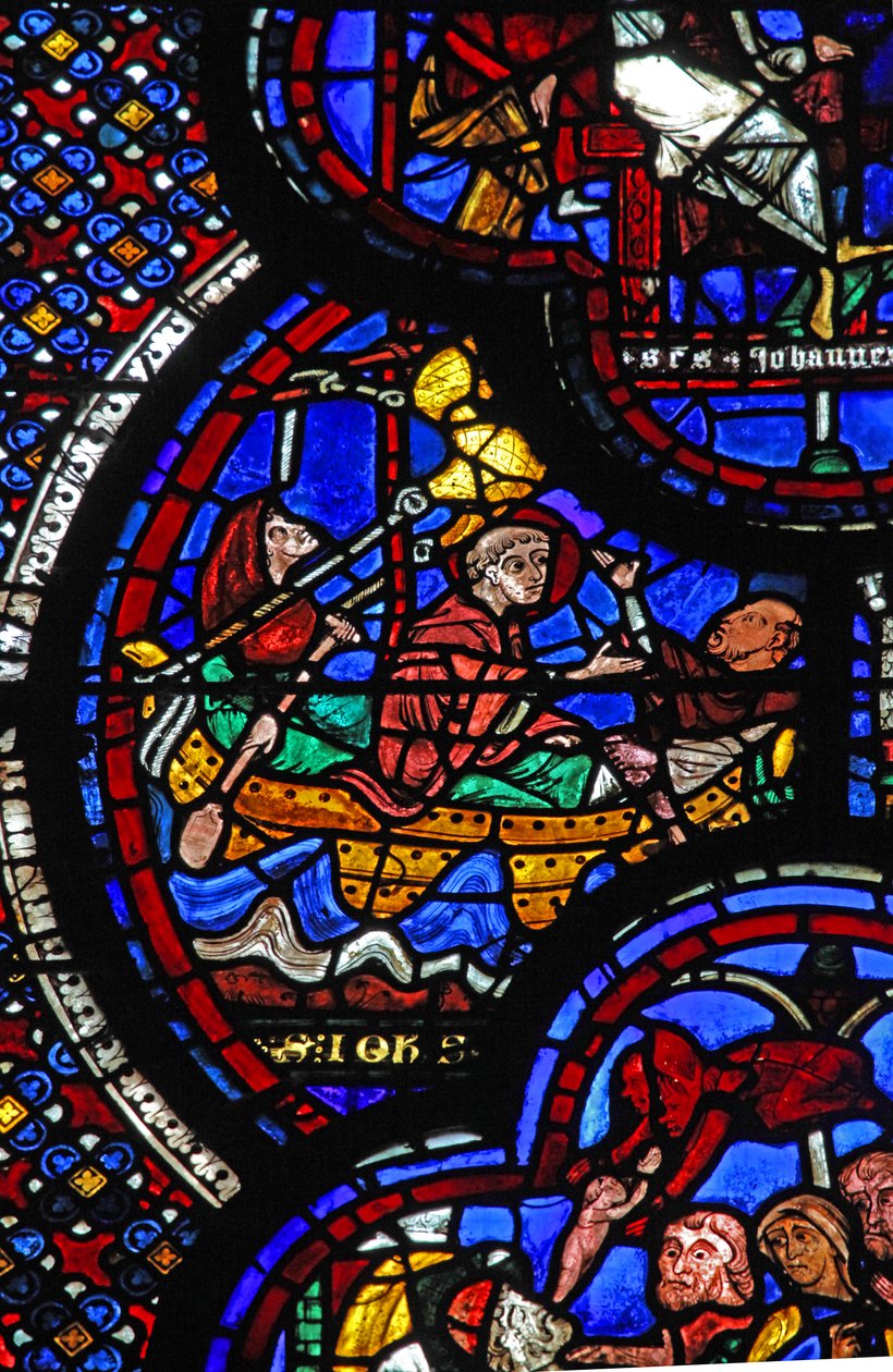 St. Johannes Fenster: Verbannt nach Patmos und schreibt die Apokalypse von French School