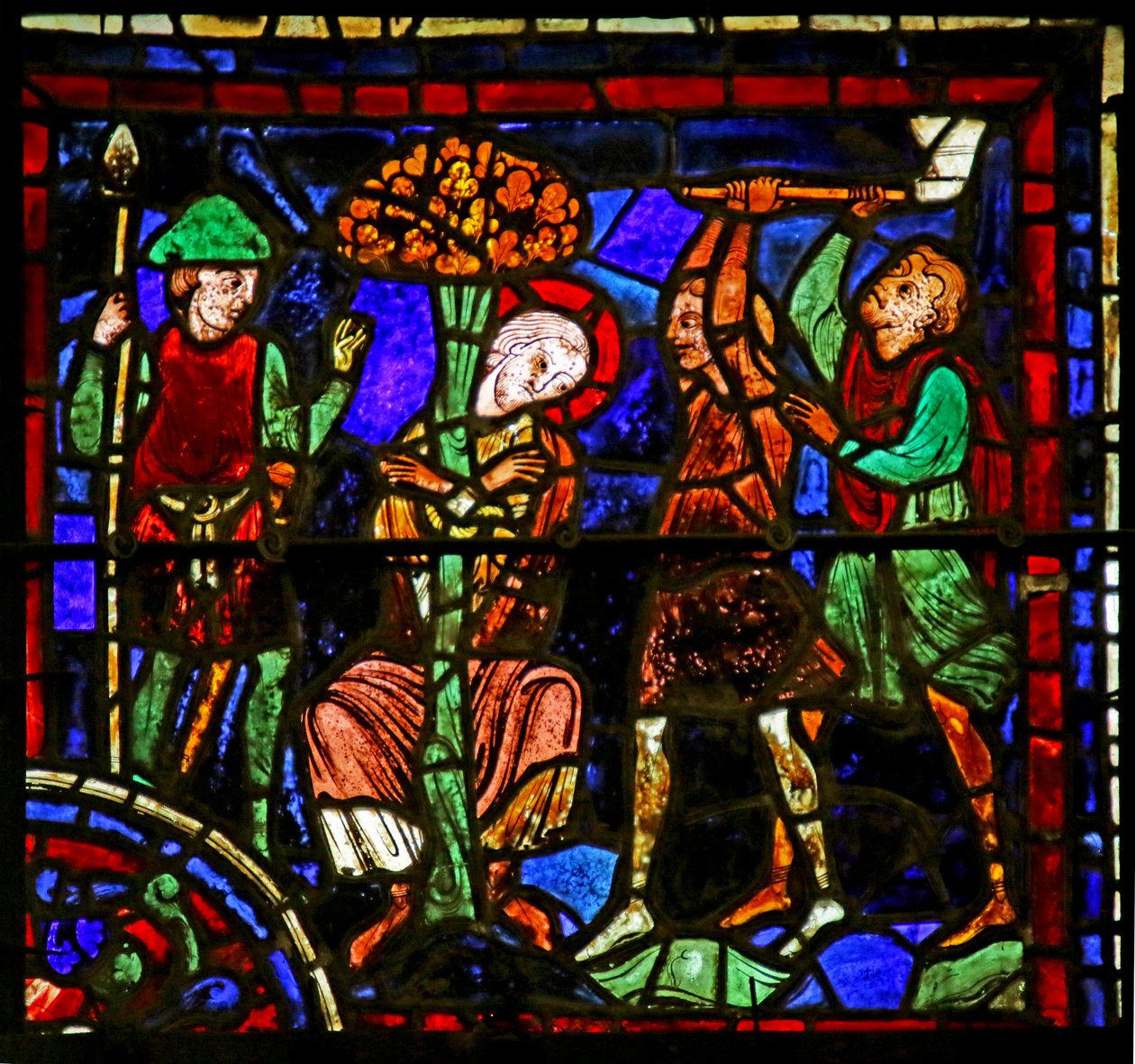 St. Martin an einen Baum gebunden, Szene aus dem Leben des St. Martin, Kathedrale von Chartres von French School