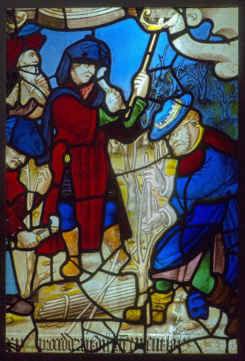 Buntglas, die Propheten schnitzen den Weinstock (Thema der mystischen Presse um 1540) von French School