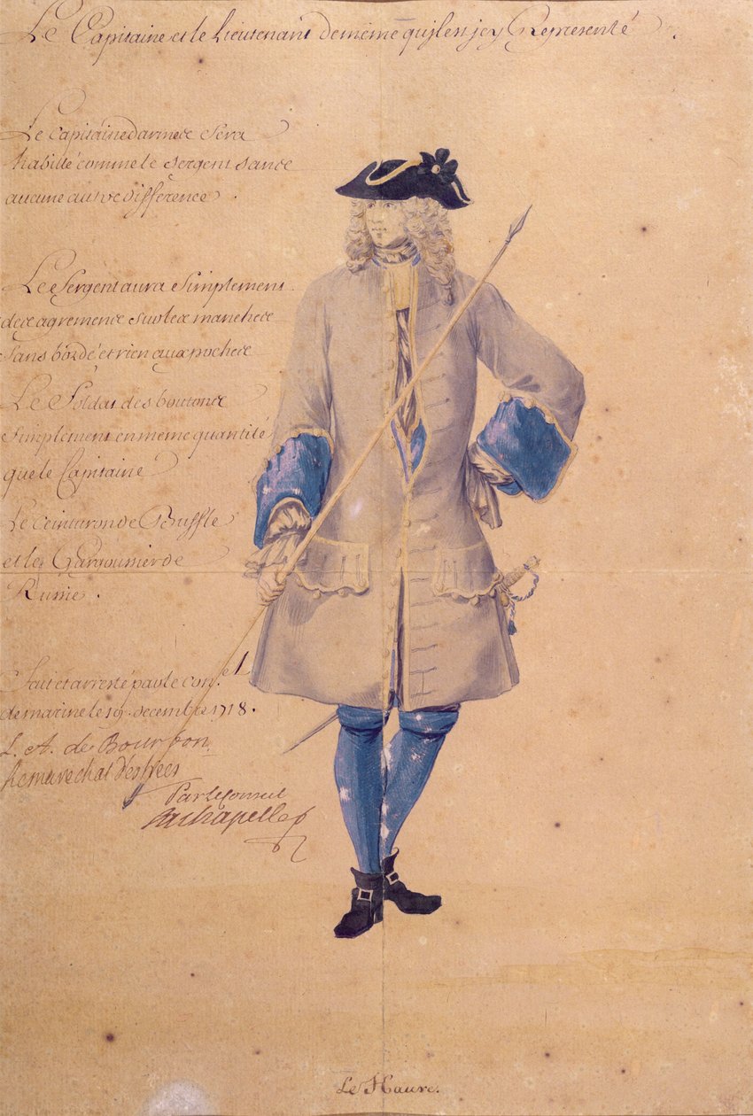 Studie der Uniform eines Marinesoldaten in Le Havre, 1718 von French School