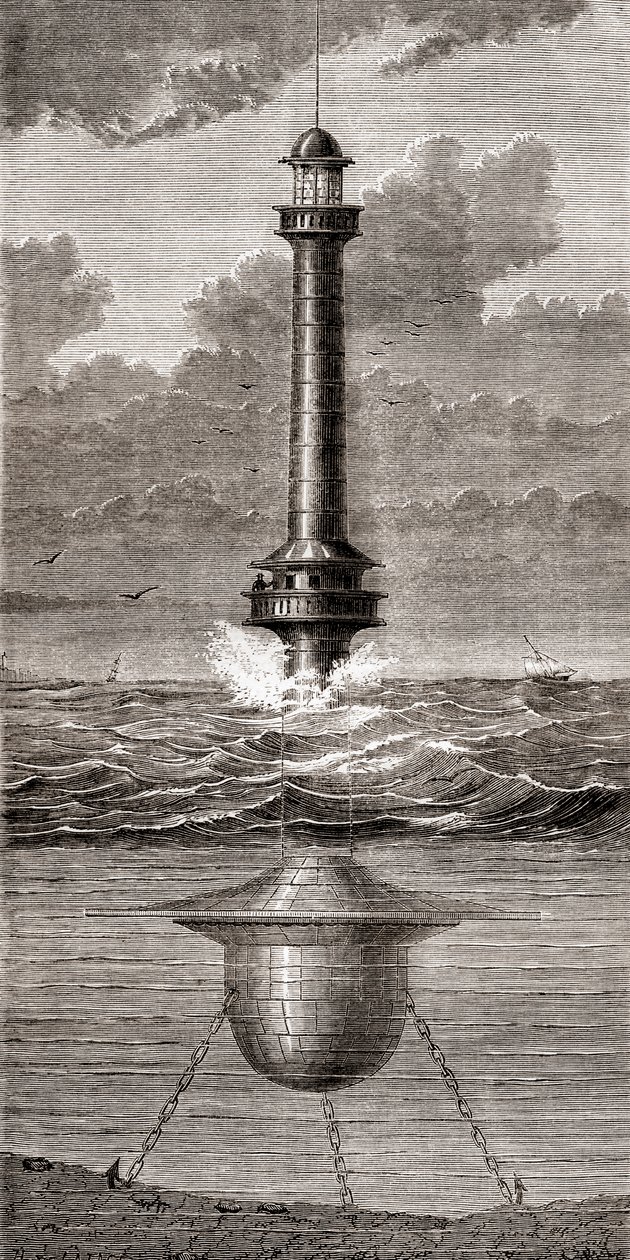 Der schwimmende Leuchtturm aus dem 19. Jahrhundert am Eingang zum Hafen von Liverpool, England, aus 