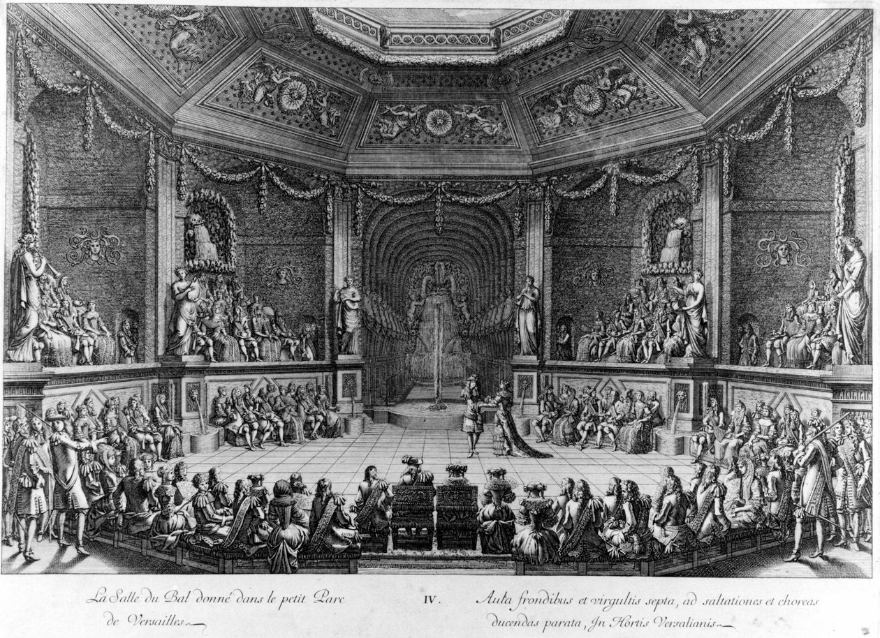 Der Ballsaal im kleinen Park von Versailles, Gravur 1678. von French School