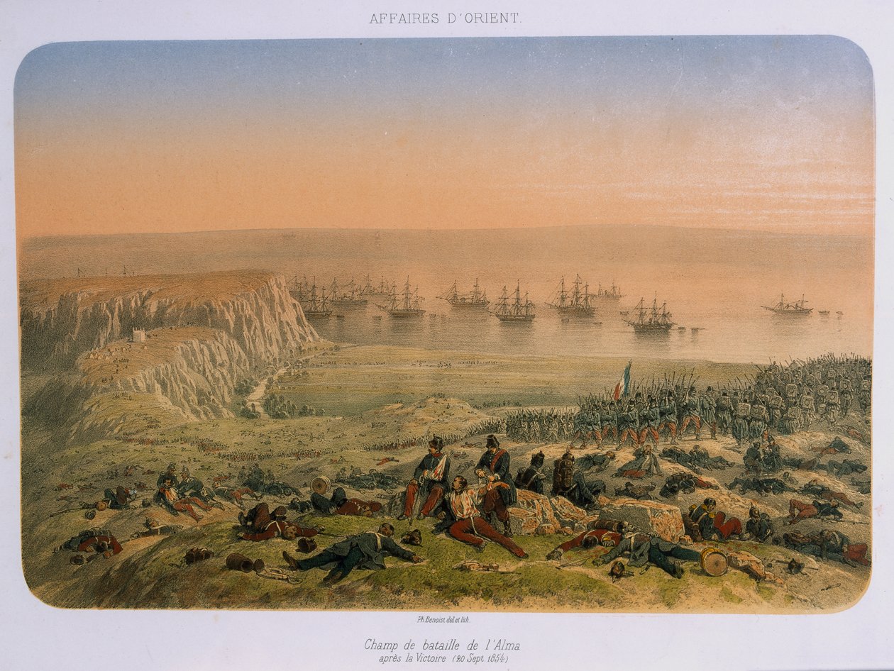 Das Schlachtfeld bei Alma nach dem Sieg, 20. September 1854 von French School
