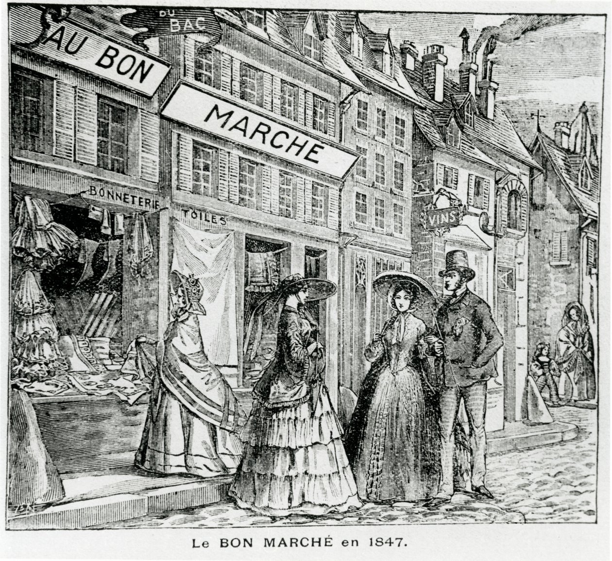 Das Bon Marché Geschäft in der Rue du Bac, Paris im Jahr 1847 von French School