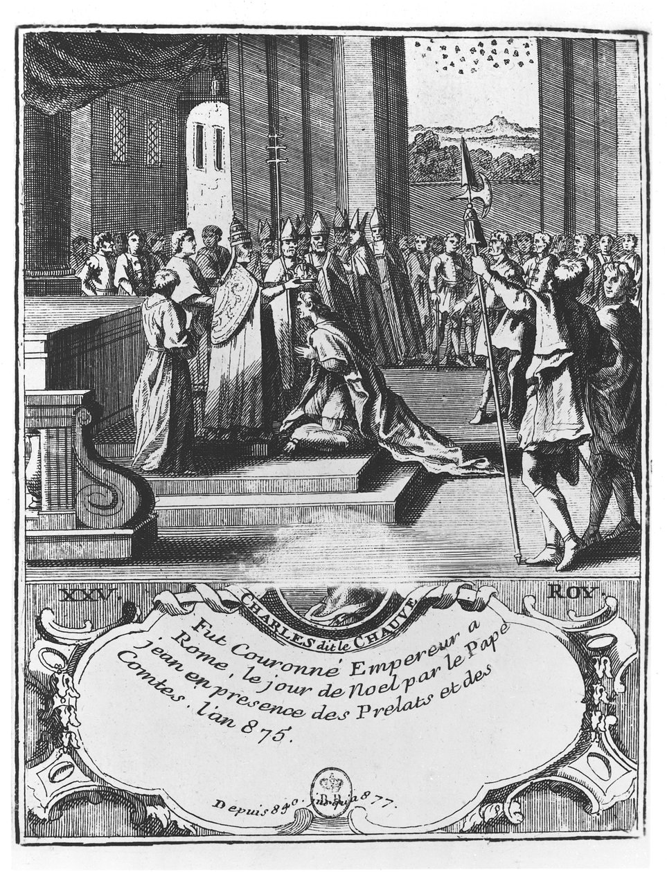 Die Krönung von Karl dem Kahlen im Jahr 875 (Gravur) von French School