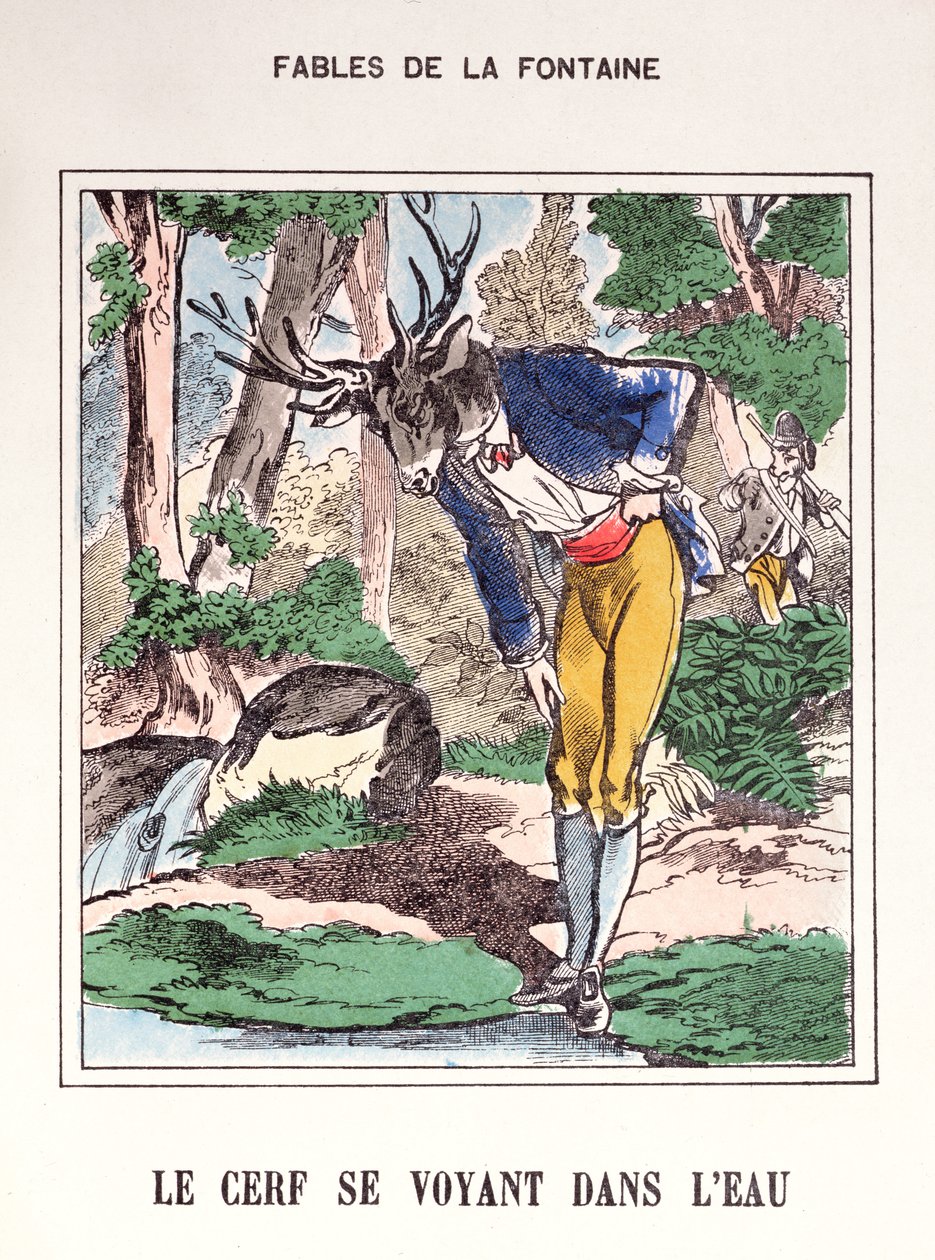 Der Hirsch, der sich im Wasser sieht, aus 