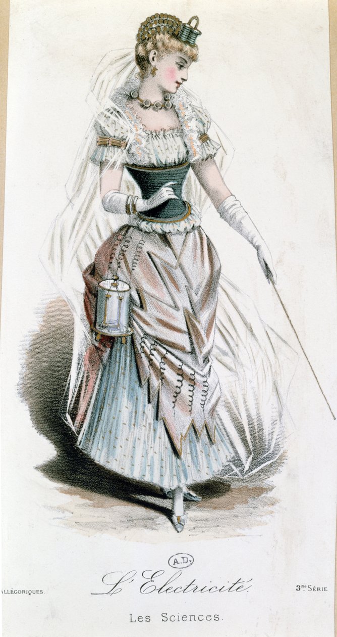 Die Elektrizitätsfee, Kostüm für einen Kostümball mit Batterie, ca. 1885 von French School