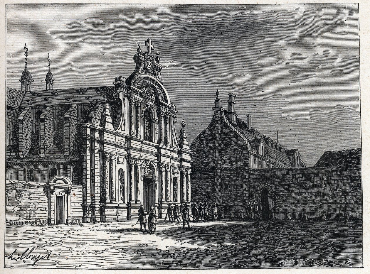 Das Feuillants-Kloster, der Treffpunkt des Feuillants-Clubs, einer royalistischen politischen Organisation während der Französischen Revolution. Gravur von 1889. Private Sammlung von French School