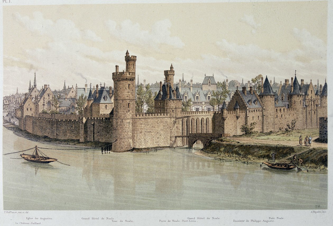 Das Hôtel und der Turm von Nesles im Jahr 1380 - in „Paris durch die Jahrhunderte“, spätes 19. Jahrhundert von French School