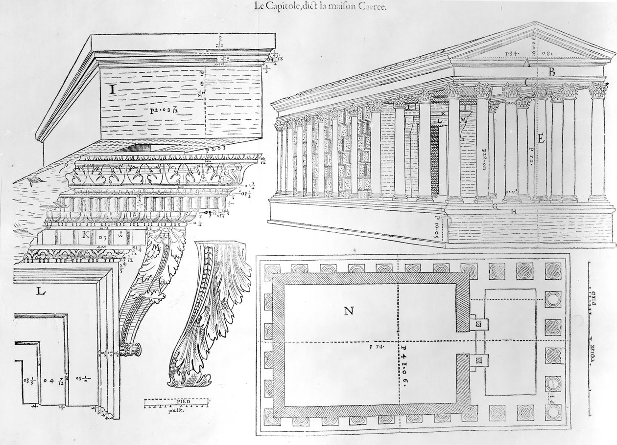 Die Maison Carrée, Illustration aus Discours historial de lantique et illustre cite de Nismes von Jean Poldo d