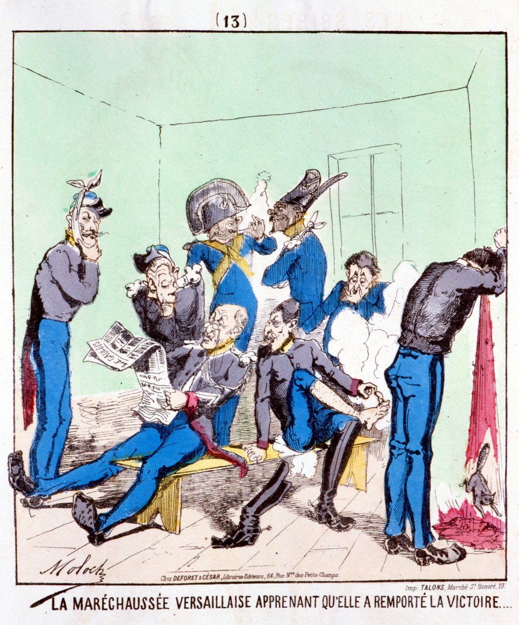 Die Maréchaussée Versailles erfährt, dass sie den Sieg errungen hat... Karikatur über die Pariser Kommune, um 1870. von French School