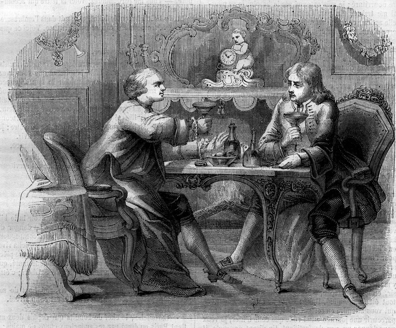 Der Marquis de Nointel bietet dem Banditen Cartouche ein Mittagessen an von French School