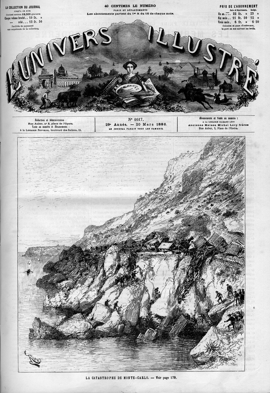 Das Monte-Carlo-Unglück: Zugunglück an der Küstenbahnlinie. Zeitung. Gravur in „Le Monde Illustré“ von French School