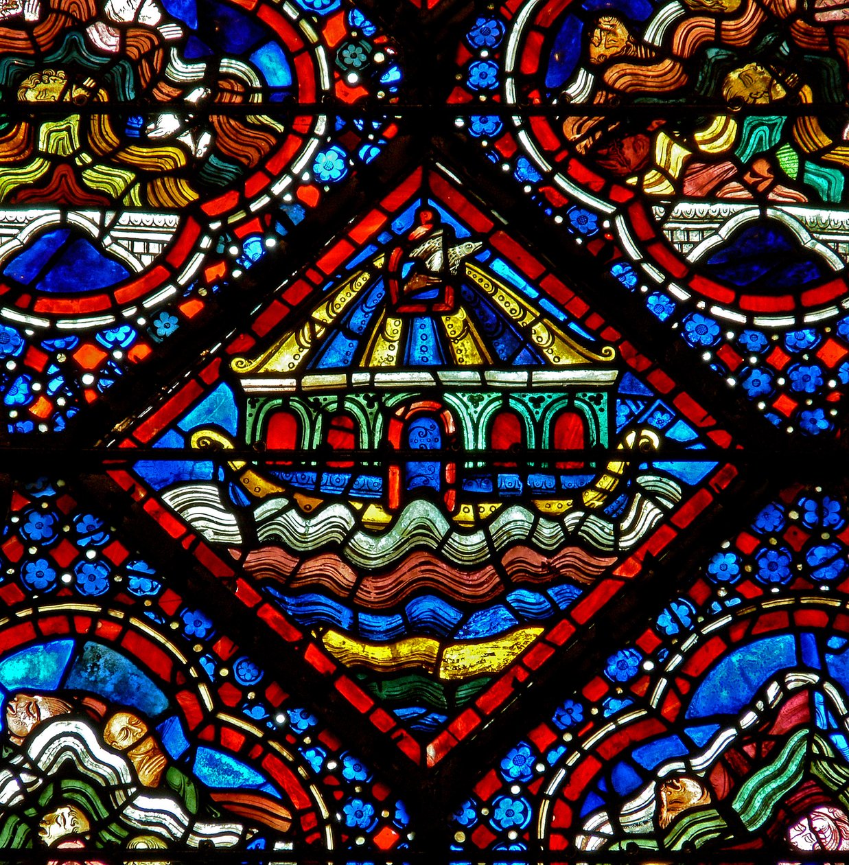 Das Noah-Fenster: Die Taube wird aus der Arche freigelassen von French School