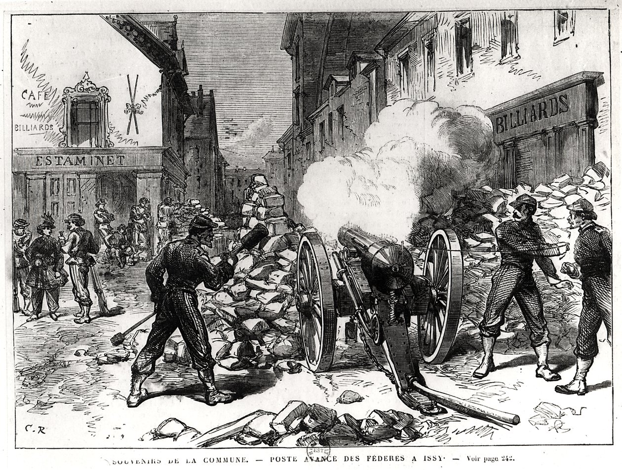 Die Pariser Kommune: Eine Barrikade in Issy, 2. Mai 1871 (Stich) von French School