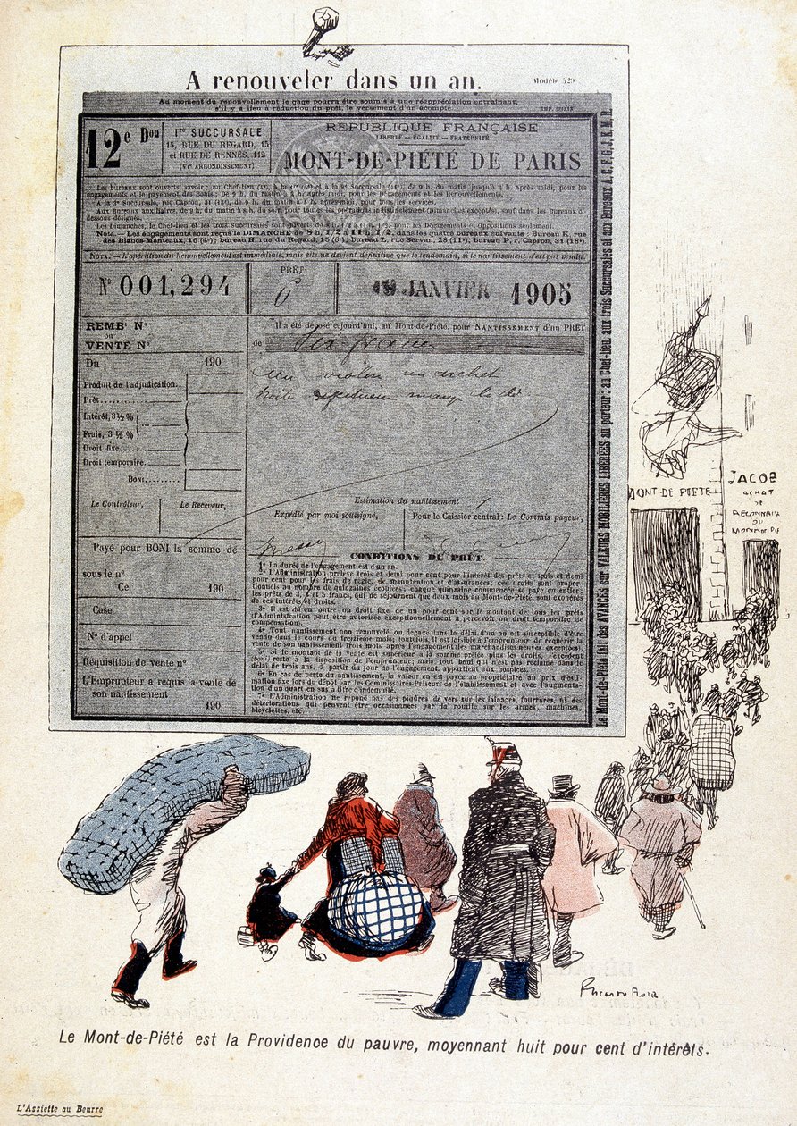 Der Berg der Barmherzigkeit: Der Berg der Barmherzigkeit ist die Vorsehung der Armen, für achthundert Prozent Zinsen - in „Der Butterteller“ Nr. 03.06.1905 von French School