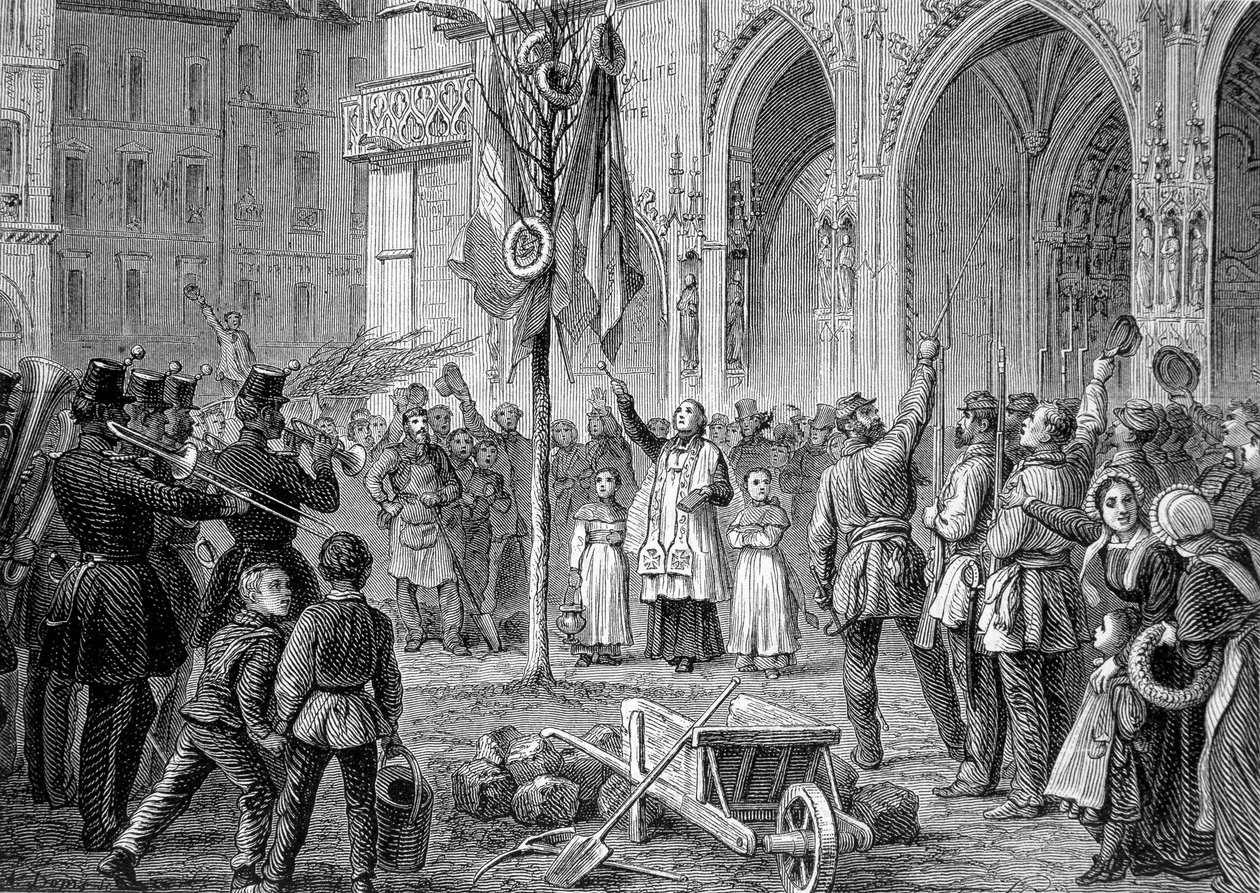 Die Pflanzung eines Freiheitsbaums während der Revolution (Freiheitspol) - in „Geschichte Frankreichs“ von Henri Martin von French School