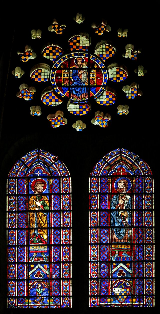 Der Prophet Hosea; eine weitere Figur, die Wappen von Mauclerc; Jungfrau und Kind oben von French School