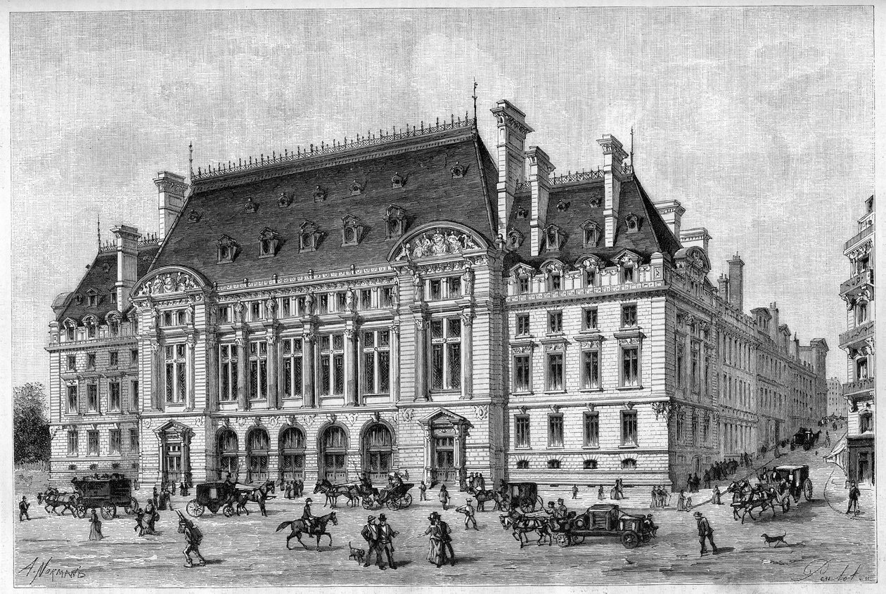 Die Sorbonne wurde 1887 renoviert, von der Rue des Écoles aus gesehen. von French School