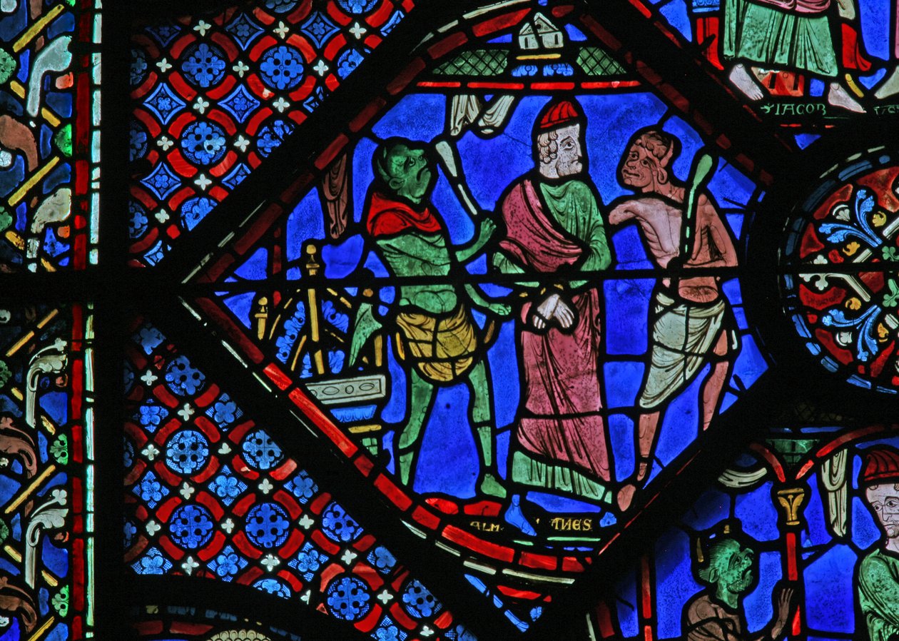 Das St. Jakobus Fenster: Die Dämonen fesseln Almogenes (Hermogines) von French School