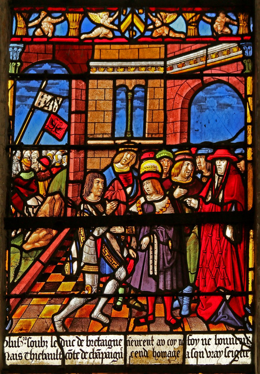 Das Fenster des Heiligen Ludwig: Huldigung von Graf Thibault IV an den Heiligen Ludwig von French School