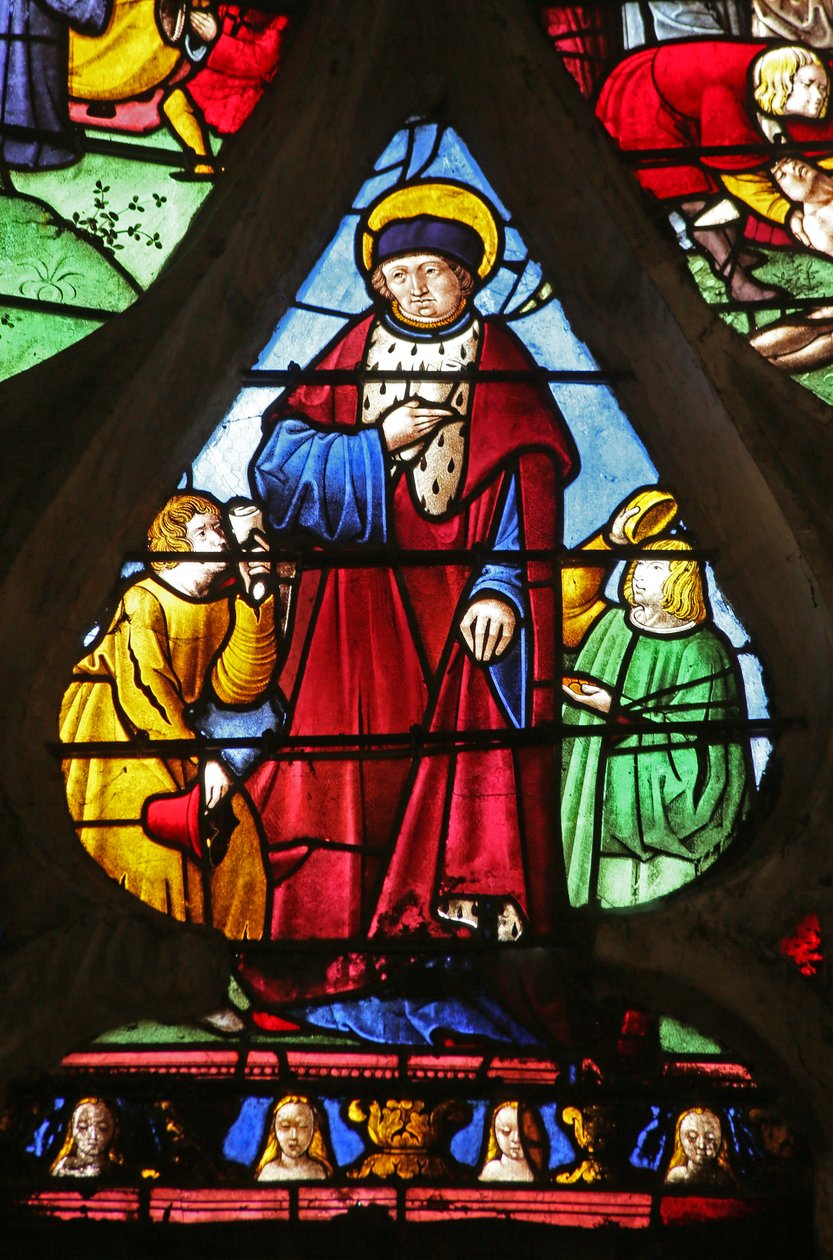 Das Fenster des Heiligen Ludwig: Der Heilige Ludwig vollbringt gute Taten von French School