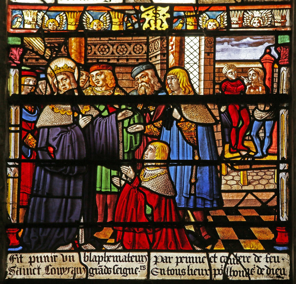Das Fenster des Heiligen Ludwig: Die Bestrafung eines Gotteslästerers von French School