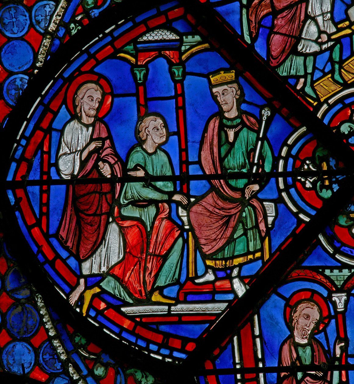 Das St. Thomas Fenster: Er wird dem König vorgestellt von French School