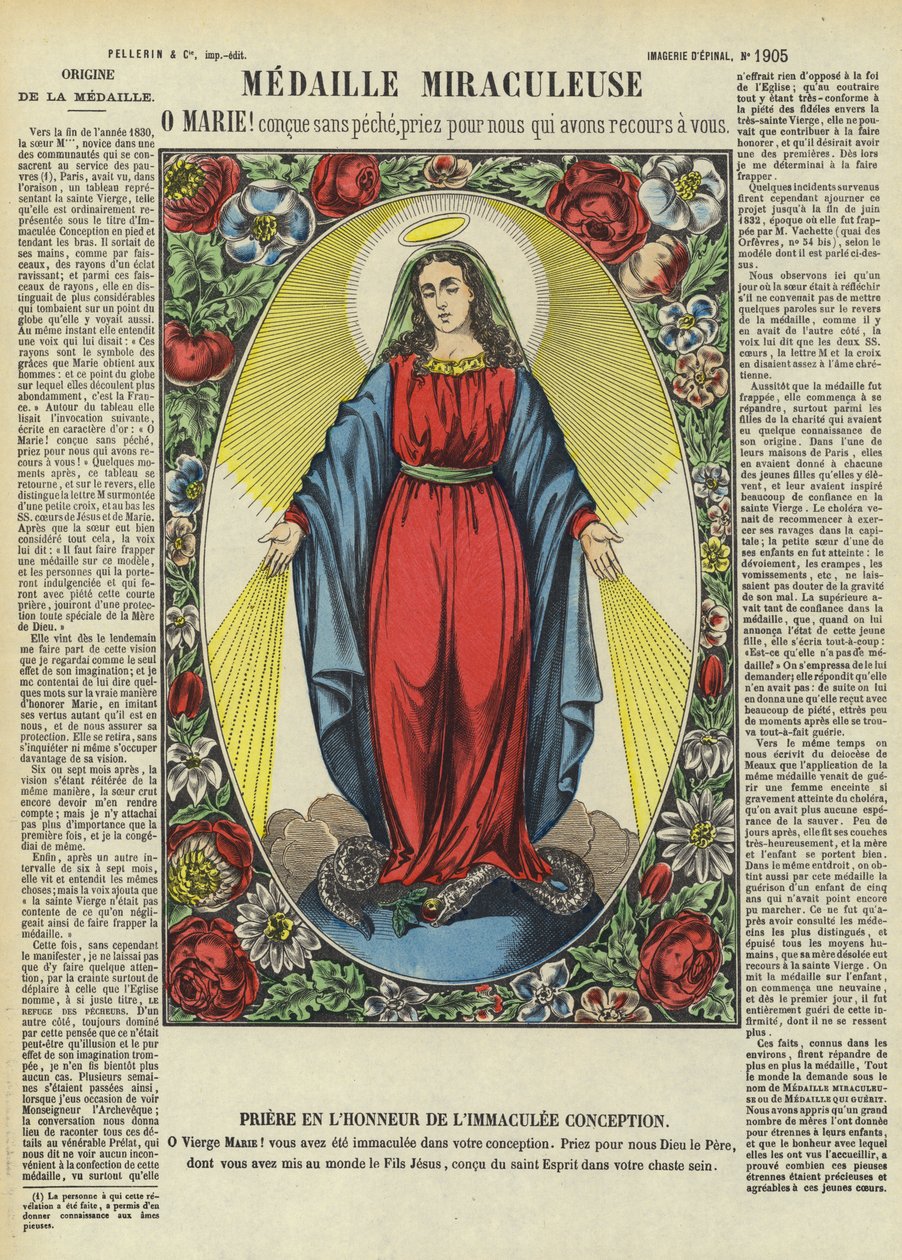 Die Jungfrau Maria und die Wundertätige Medaille (Farblithografie) von French School