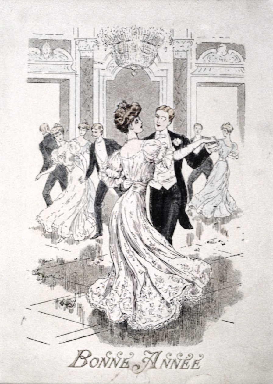 Der Walzer, französische Neujahrskarte, späte 19. Jahrhundert von French School