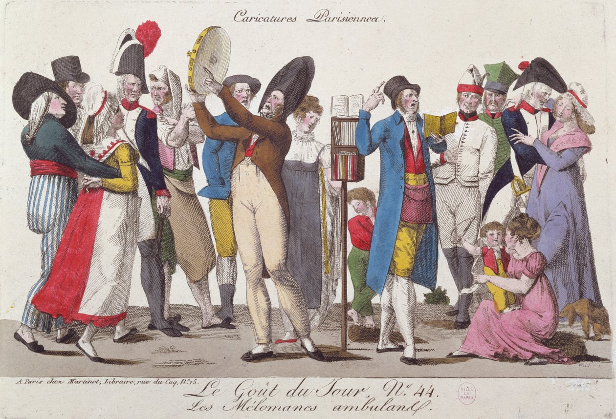 Die wandernden Musiker, Nummer 44 in der Serie Le Gout du Jour, frühes 19. Jahrhundert von French School