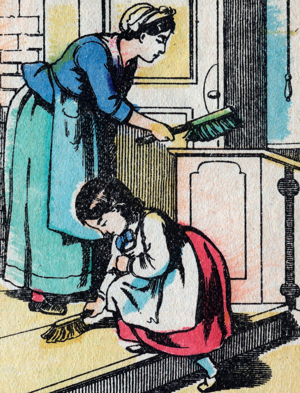 Die Aktivitäten für Mädchen aus guten Familien: Hausarbeit - Epinal-Bild - 19. Jahrhundert (Gravur) von French School