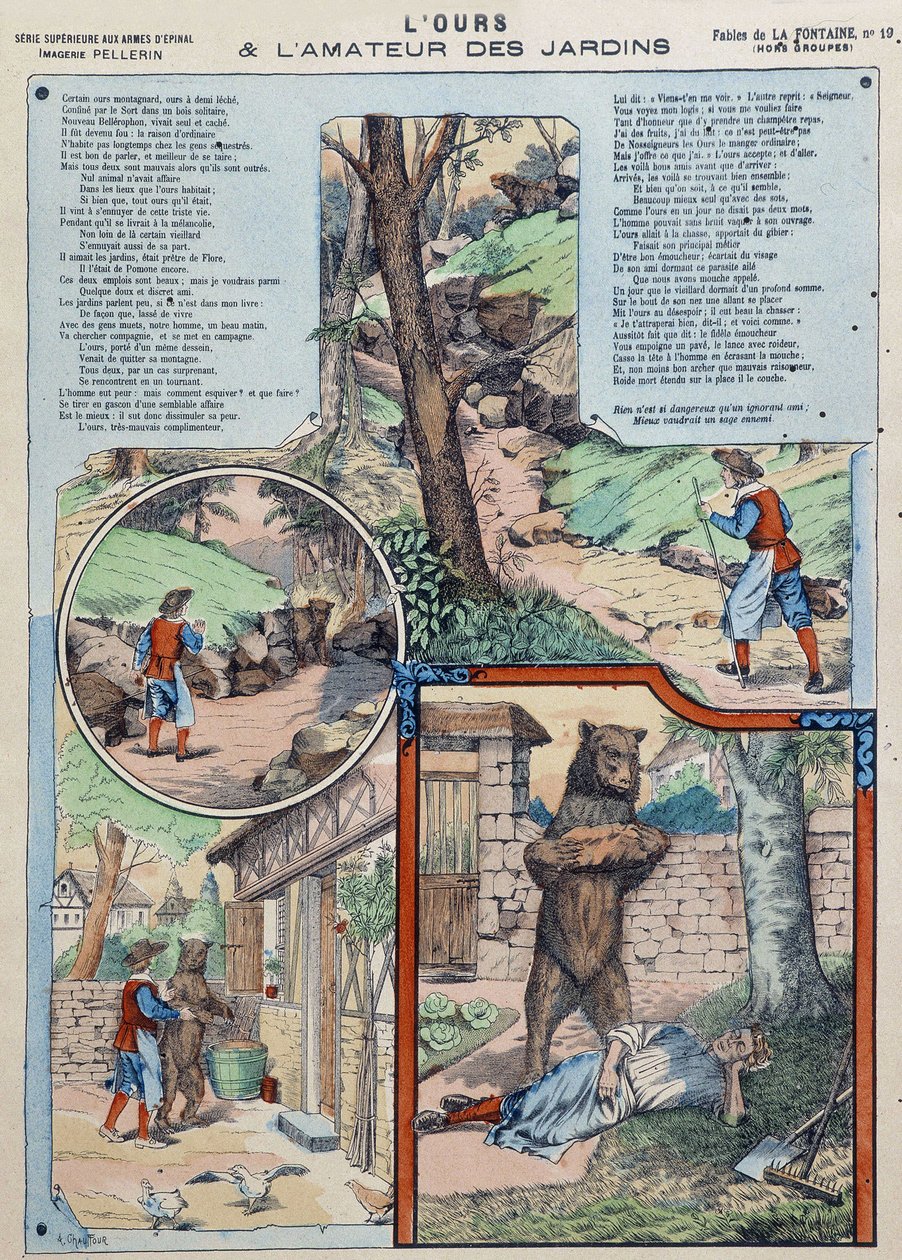 Der Bär und der Gartenliebhaber - Fabeln von La Fontaine in Bildern von Epinal von French School