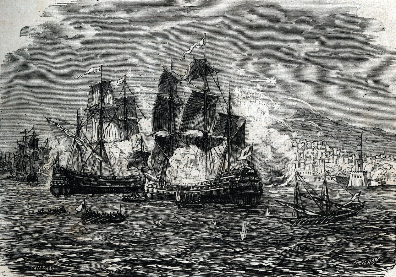 Die Bombardierung von Algier im August 1682 durch Abraham Duquesne (Gravur) 1864 von French School