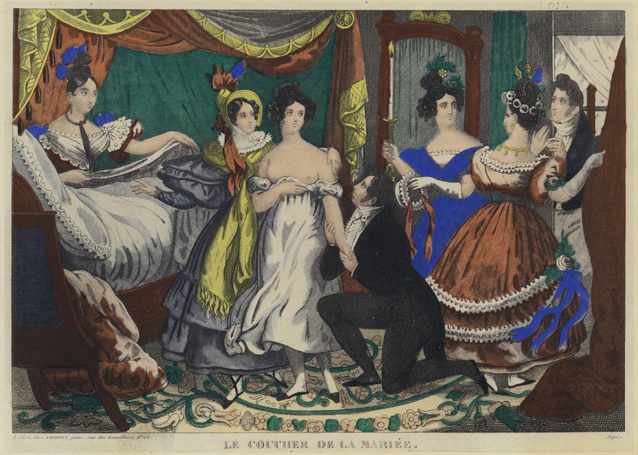 Die Schlafenszeit der Braut (Farblithografie) von French School