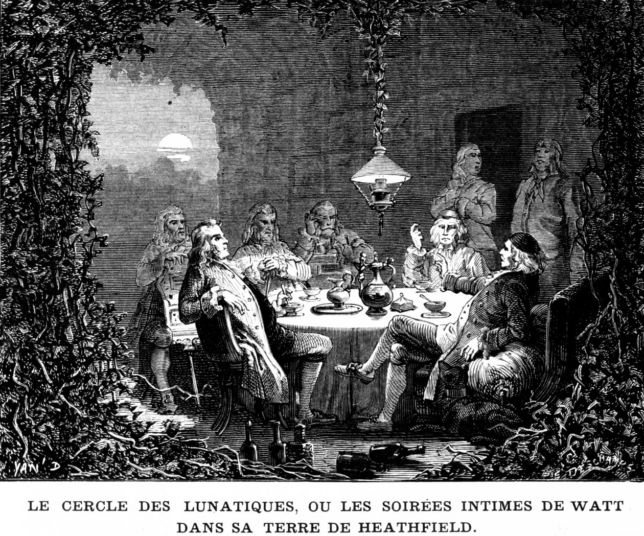 Der Kreis der Verrückten oder Watts intime Abende im Land von Heathfield - im „Album der Wissenschaft; berühmte Gelehrte; Große Entdeckungen“ 1896. von French School