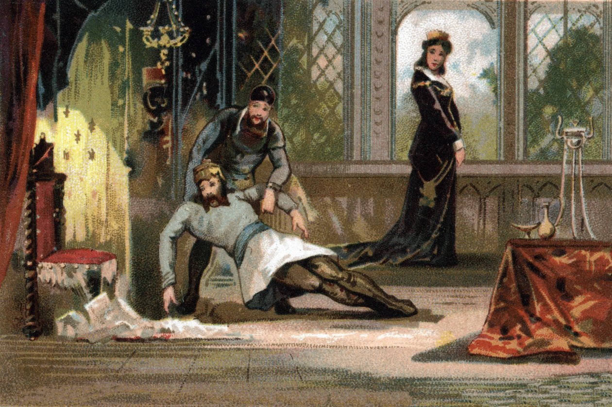 Der Tod von Ludwig V. genannt der Faule (ca. 967-987), König von Frankreich von 986 bis 987. Laut dem Bild wurde er von seiner Frau Adelaide d