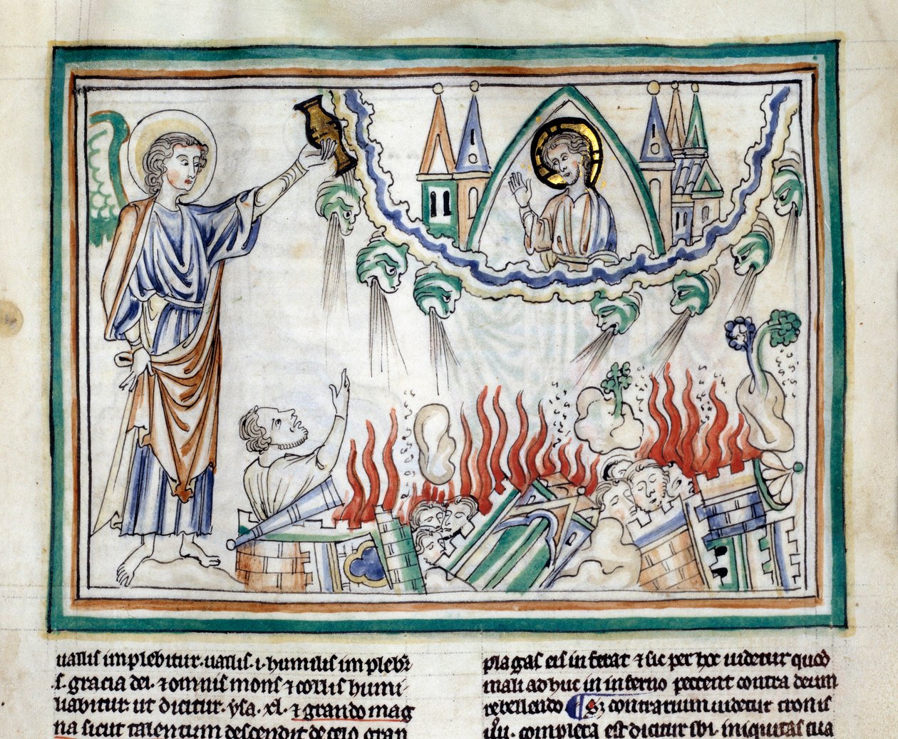 Die Zerstörung Babylons. Miniatur aus „Die Apokalypse von Cambrai“ beleuchtet von der französischen Schule des 13. Jahrhunderts. Ms. 422. Stadtbibliothek, Cambrai von French School