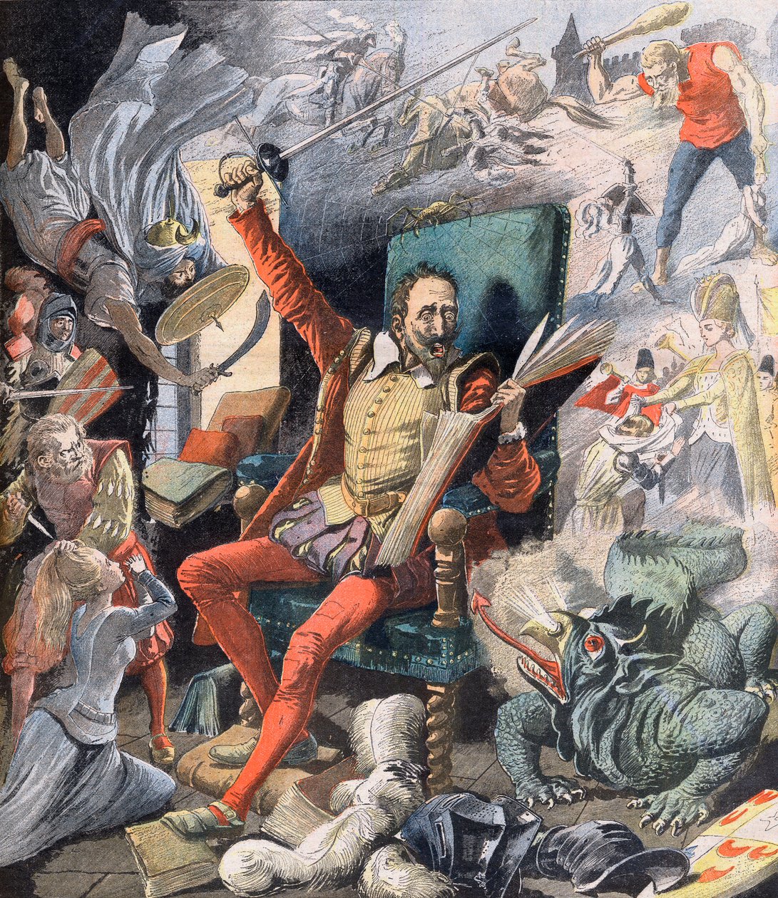 Der Traum von Don Quixote. Le Reve de Don Quixote (Miguel De Cervantes) - Illustration für Le petit Journal, 21. Mai 1905. von French School