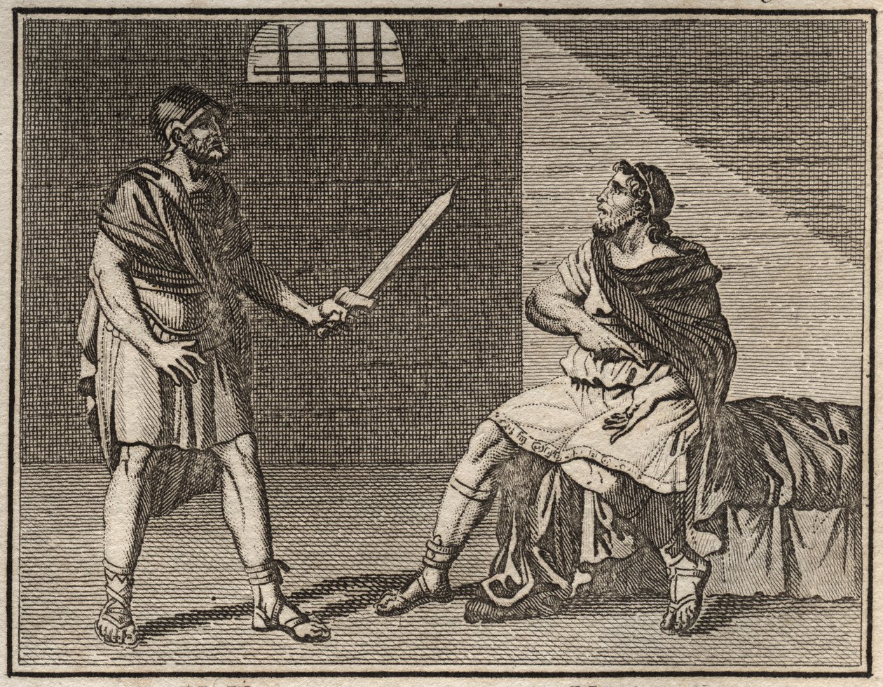 Der bedeutende General Marius, der vor Sulla flieht, wird in Minturnae gefangen genommen, aber niemand wagt es, ihn zu töten, nicht einmal ein ausländischer Sklave. von French School