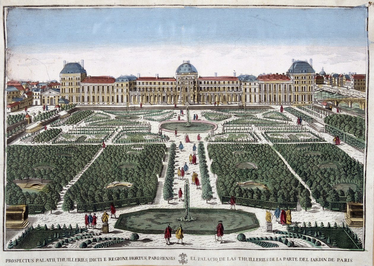 Die Gärten und der Palast der Tuilerien - Gravur von French School