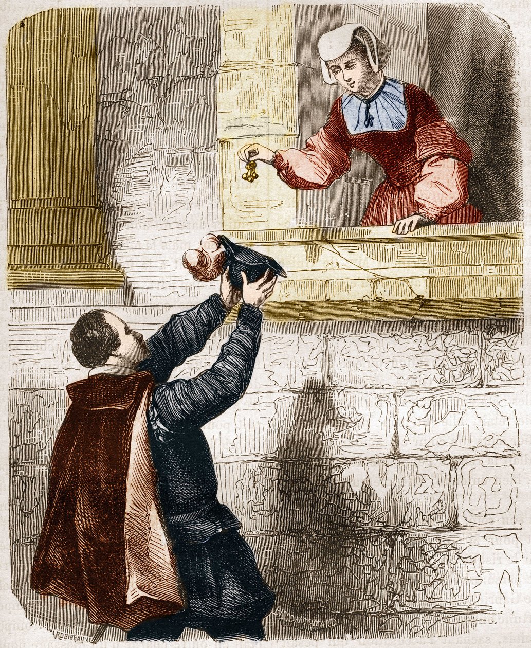 Die geheimnisvollen Lieben von König Heinrich II. (1519-1559) und Diane de Poitiers (1499-1566). Gravur in „Die Geschichte der Prostitution und Ausschweifung bei allen Völkern der Welt von der Antike bis zur Gegenwart“ von Dr. Th.-F. Debray. 1879. von French School
