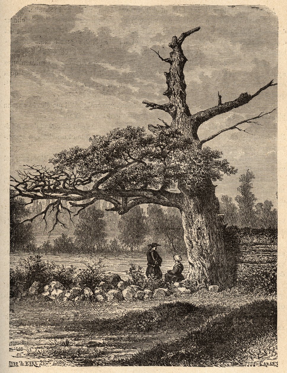 Die Eiche von Heinrich IV. in Sainte-Foix, nahe Rennes - Gravur in „PATRIE - BESCHREIBUNG DER MALERISCHEN FRANKREICH IN 6 BÄNDEN“ von Lucien Huard - Ende des 19. Jahrhunderts von French School