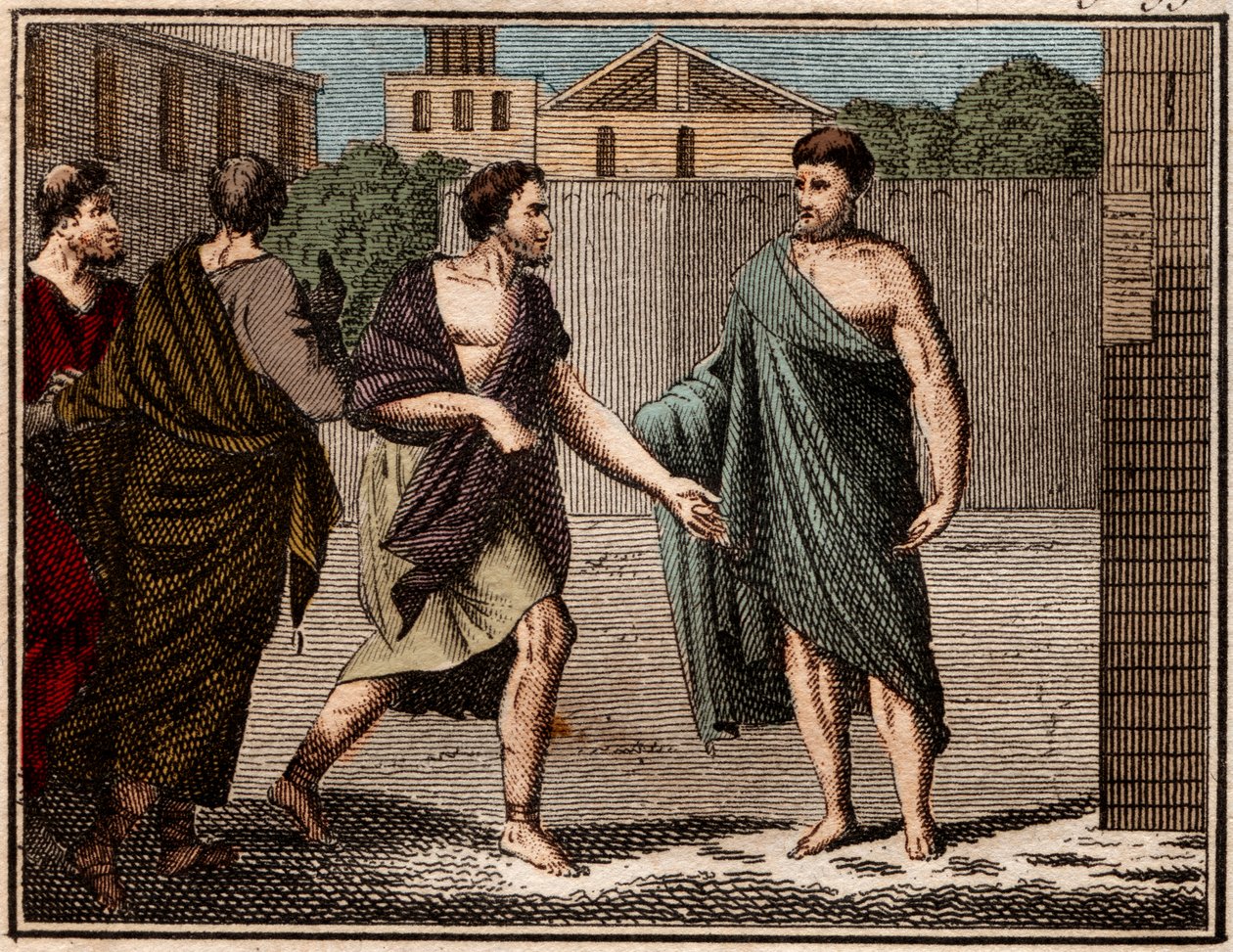 Das Ostrakismos von Aristides dem Gerechten (ca. 530-ca. 468 v. Chr.), antiker griechischer (athenischer) Soldat und Staatsmann von French School