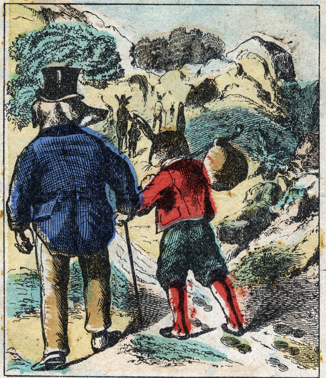 Der kranke Löwe und der Fuchs. Fabeln von Jean de La Fontaine (1621-95). Epinal-Bildgebung Ende des 19. Jahrhunderts. von French School